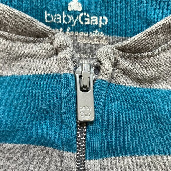 Baby GAP Romper 6-12M | Teal & Grey Striped Cotton Short Sleeve Zip-Up GUC - Picture 3 of 16